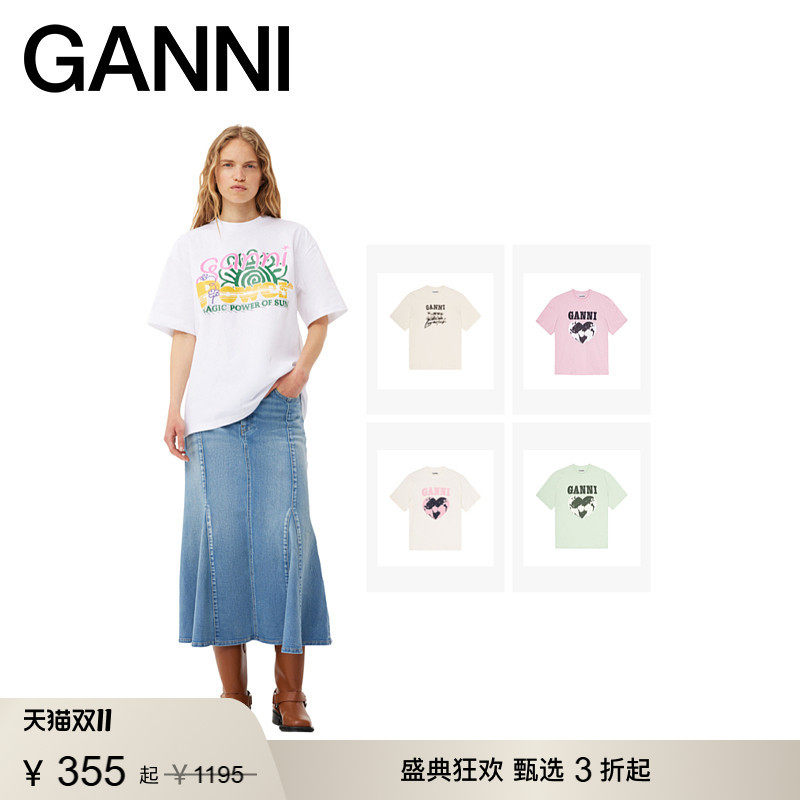 【甄选折扣】GANNI女装 印花舒适夏百搭圆领上衣短袖T恤 T4043073