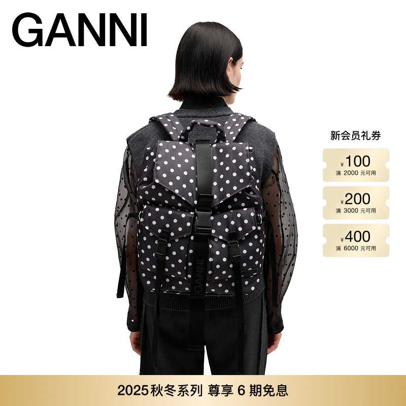 【秋冬新品】GANNI女包 经典波点双肩包旅行包背包 B2010024099