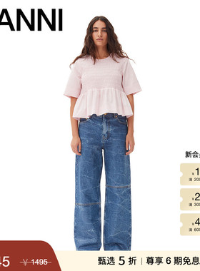 【甄选折扣】GANNI女装 棉府绸休闲圆领短袖衬衫上衣 F9694868