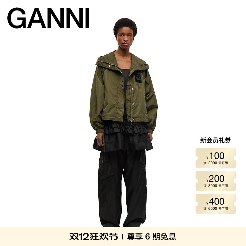 GANNI女装时尚廓形宽松连帽户外冲锋衣夹克 W0737861
