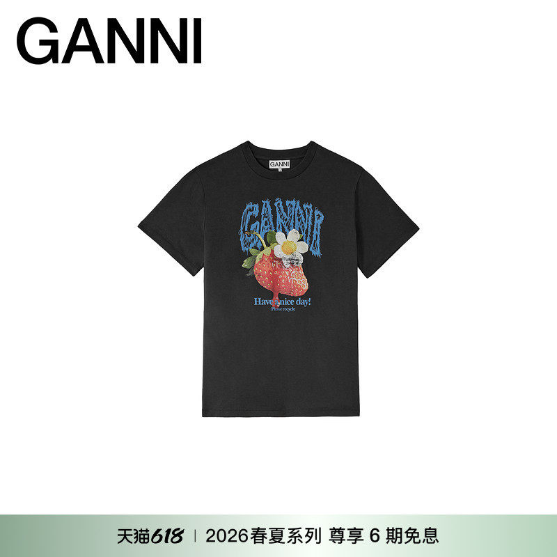 【春夏新款】GANNI女装 草莓印花圆领T恤衫休闲短袖 A1050257252