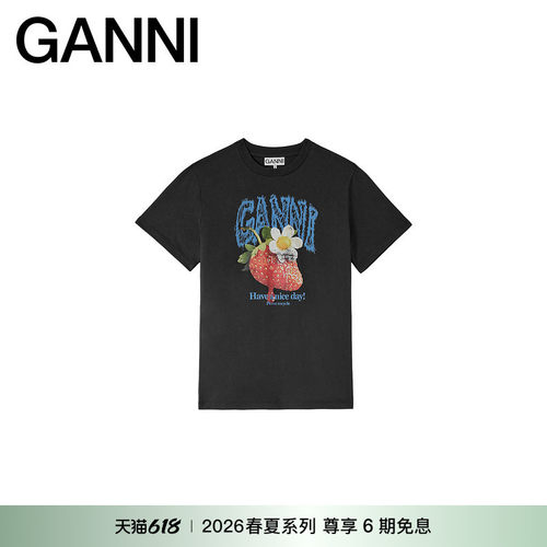 【春夏新款】GANNI女装 草莓印花圆领T恤衫休闲短袖 A1050257252