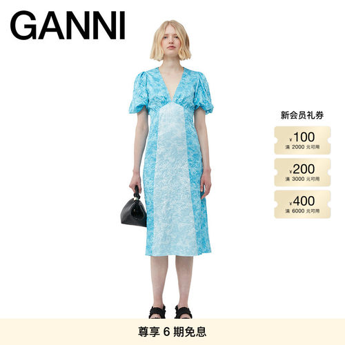 春夏褶皱丝缎连衣裙GANNI