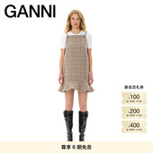 GANNI女装 格纹荷叶边A字裙吊带连衣裙 F9695177