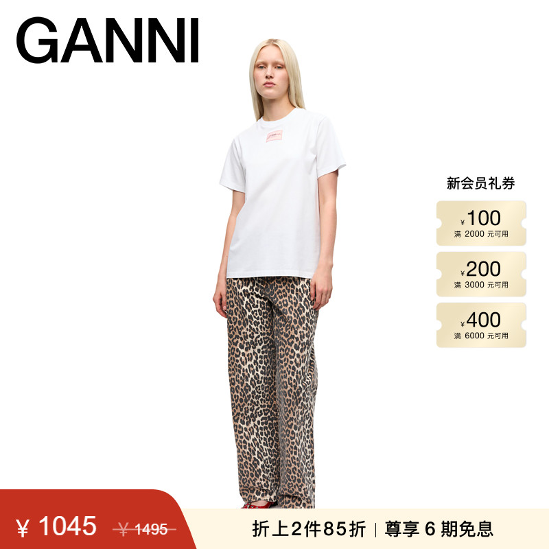 【折上2件85折】GANNI女装 亮趣味印花宽松短袖T恤上衣 T4157151