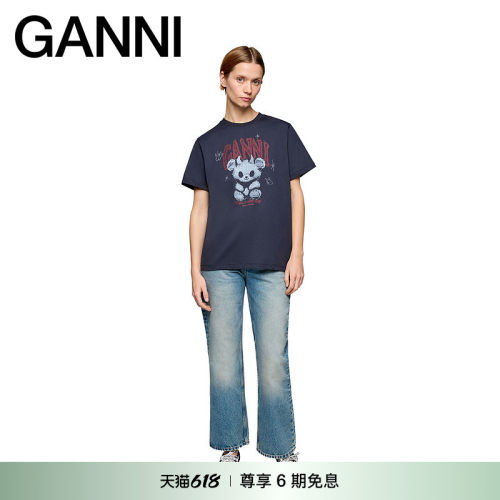 【春夏新款】GANNI女装 趣味恶魔小熊印花短袖T恤上衣A1050183252