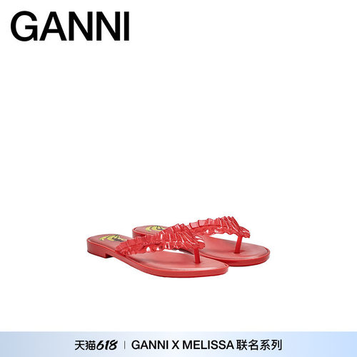 GANNI x Melissa联名 红色平底鞋子女士时尚防滑拖鞋 D1020029474