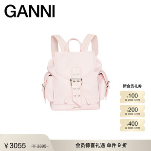 GANNI女包 Buck粉色logo简约休闲双肩包背包A6618868