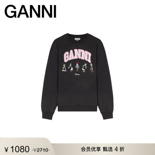【甄选折扣】GANNI x Disney联名秋黑色趣味长袖T恤 A1060037252