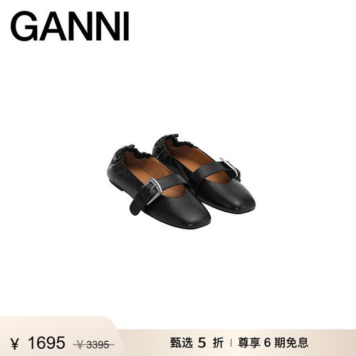 【惊喜首降】GANNI女鞋 黑色搭扣简约芭蕾浅口单鞋平底鞋S3117099