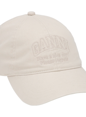 GANNI女士白logo款魔术贴棒球帽鸭舌帽 A5861135