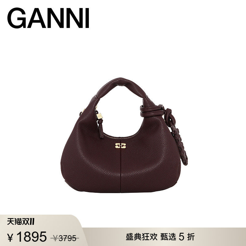 【甄选折扣】GANNI女包 Mini Hobo咖啡色精致优雅手提包 A7102979