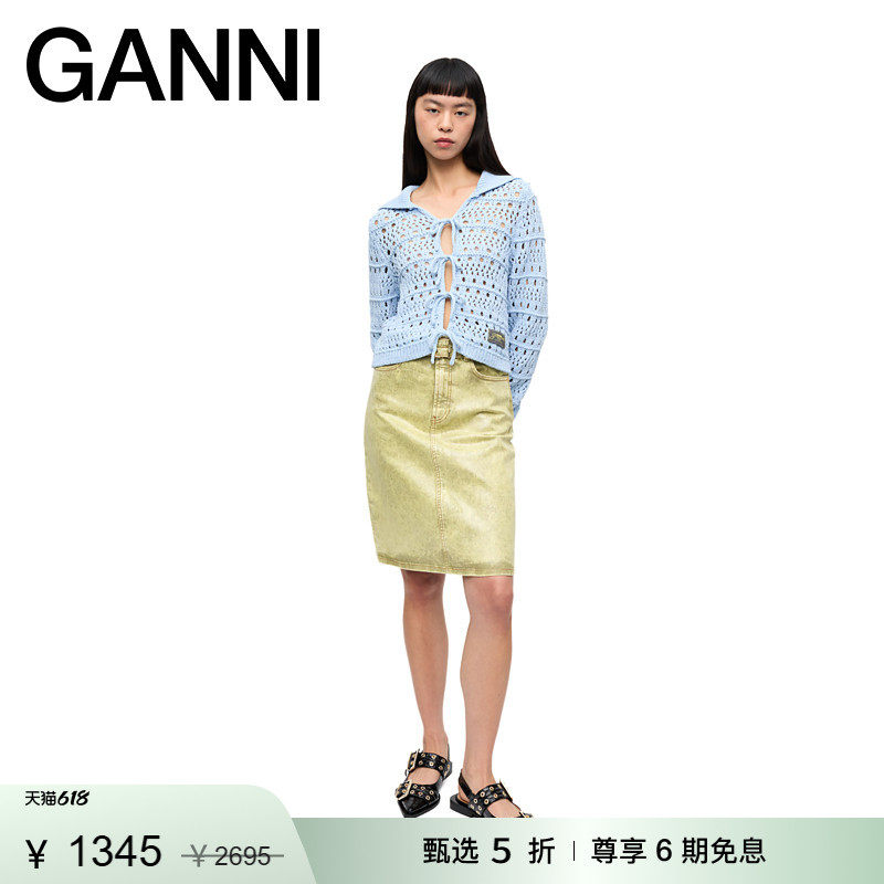【甄选折扣】GANNI女装 V领系带搭肩镂空优雅毛衣针织衫 K2429326