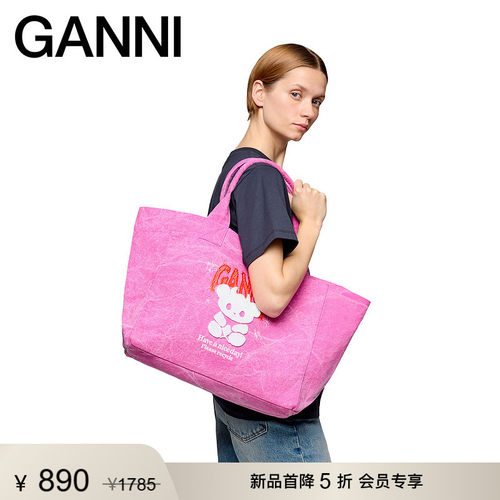 【新品首降】GANNI女包卡通印花帆布包包大号托特包 B211008609Z