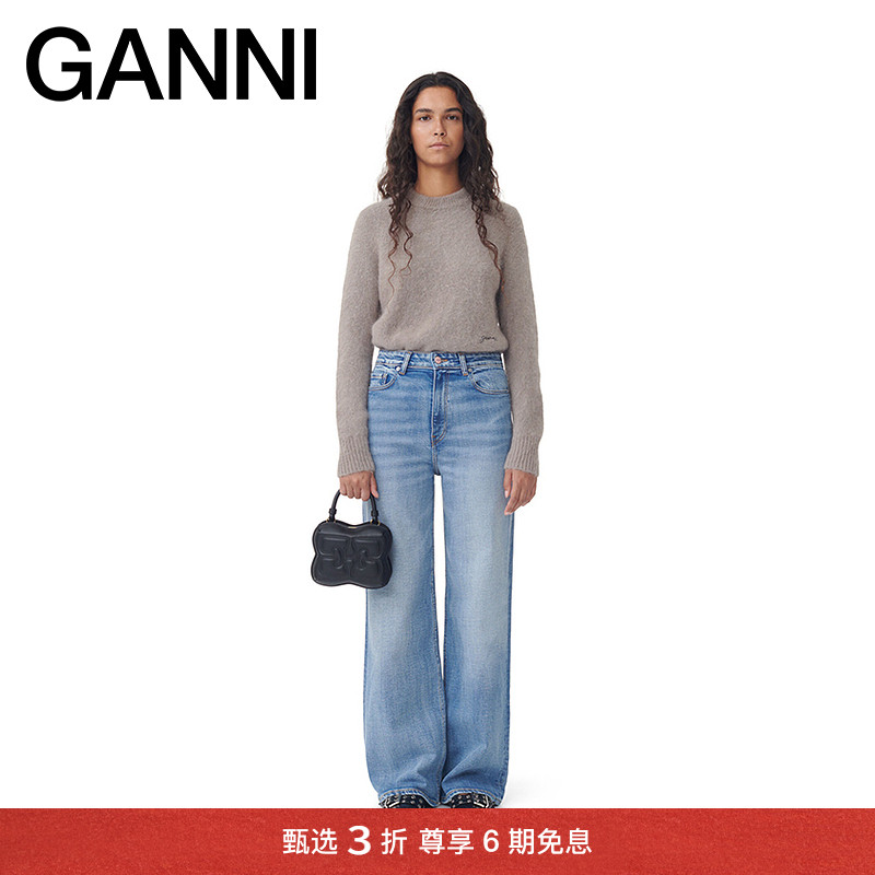 【甄选折扣】GANNI女装 中蓝色做旧阔腿裤直筒裤牛仔裤 J1366567