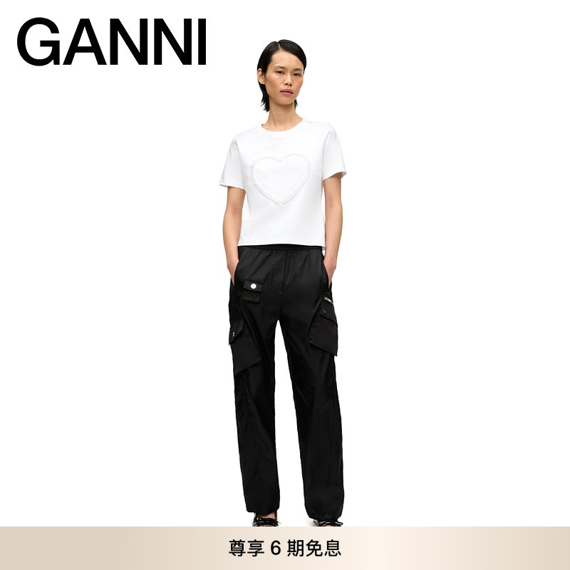GANNI女装 简约款刺绣爱心图案印花上衣夏季圆领短袖T恤 T4150151图片