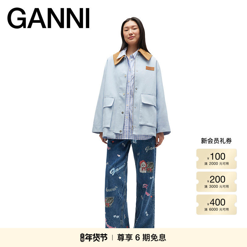 【秋冬新品】GANNI女装蓝色巴恩风撞色翻领工装夹克外套 W110601B,女装/女士精品,衬衫,淘宝优惠券,粉丝福利购,淘宝优惠卷