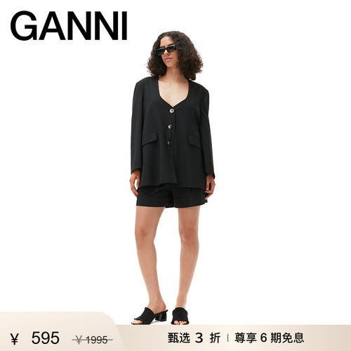 春夏拉链系扣褶皱直筒裤GANNI