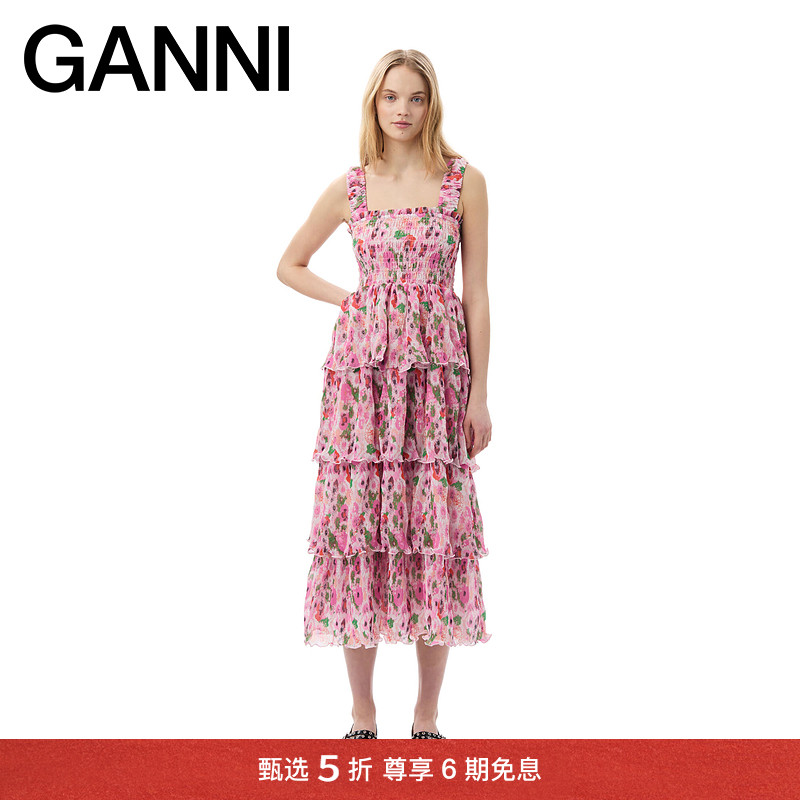 GANNI约会连衣裙度假风蛋糕长裙