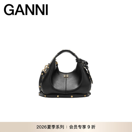 【新品会员9折】GANNI女包 Mini Hobo黑色百搭手提包 B2070100099