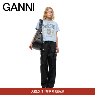 长裤 GANNI女装 裤 工装 W0644099 黑色抽绳简约休闲裤