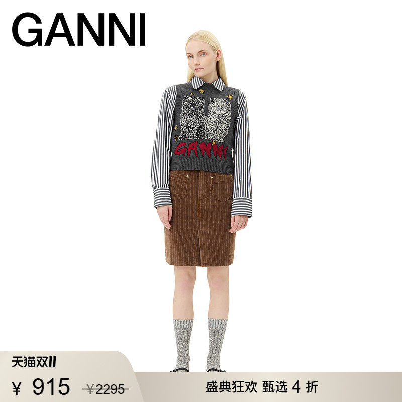 【甄选折扣】GANNI女装 印花上衣秋针织衫马甲毛衣背心 K2375084