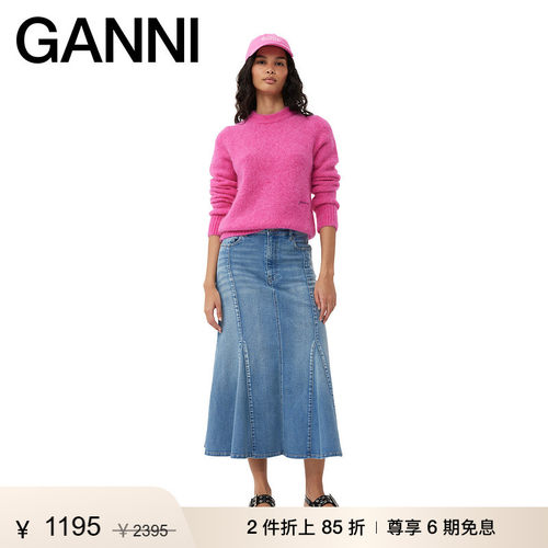 水洗牛仔半身裙GANNI迷笛裙