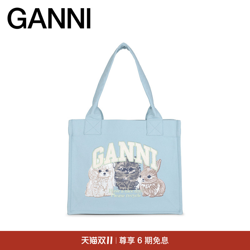 GANNI女包 天蓝色趣味印花托特包便携手提包A7170326