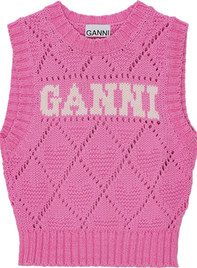 【甄选折扣】GANNI女装 短款马甲薄背心早秋叠穿针织衫 K2317295