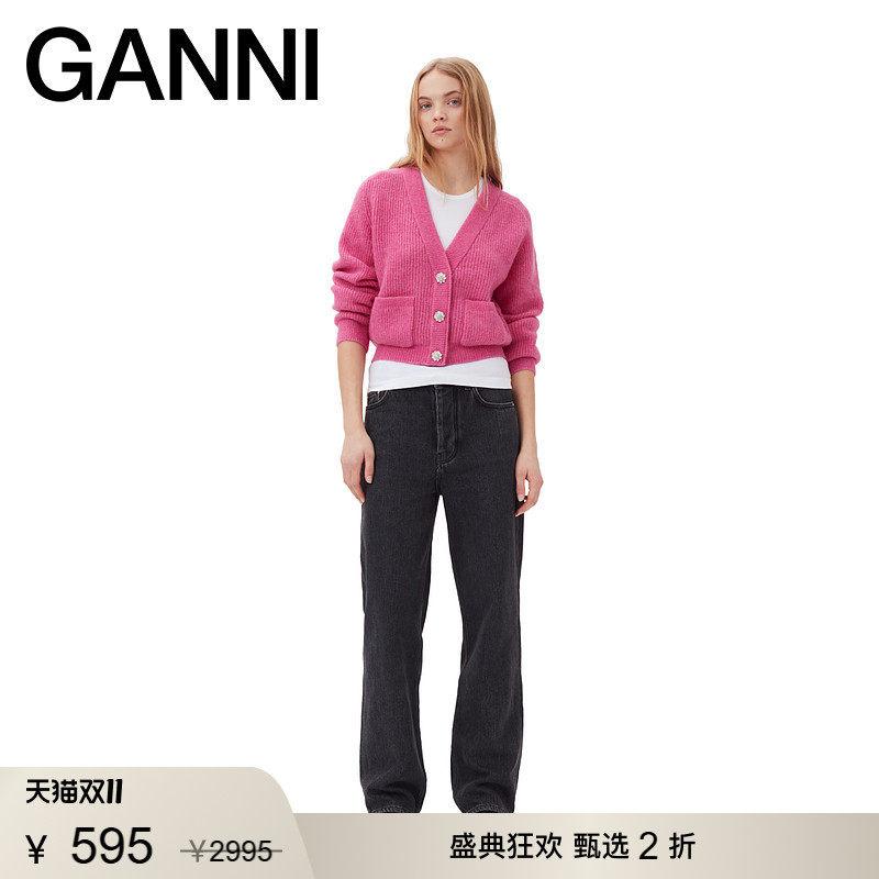 【甄选折扣】GANNI女装 纯色柔软毛衣外套秋短款针织开衫K2265072