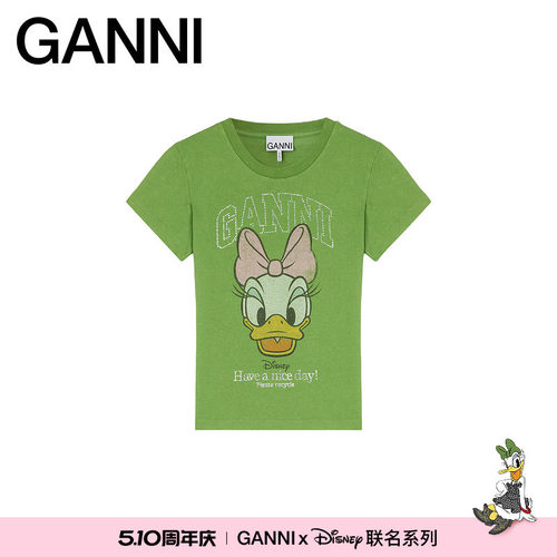【GANNI x Disney】趣味黛丝印花修身辣妹风T恤内搭 A105009708J
