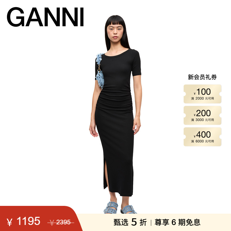 【甄选折扣】GANNI女装 简约纯色修身圆领长裙连衣裙 T4146099