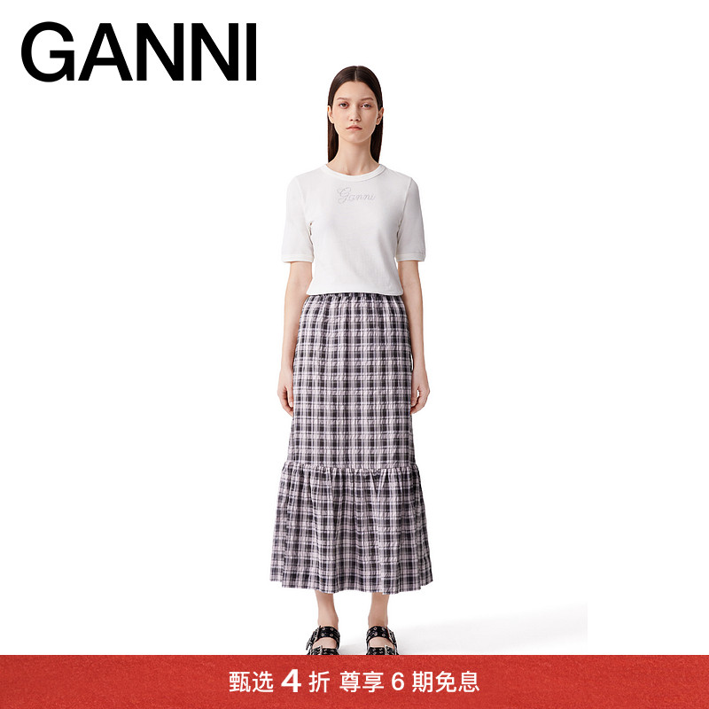 【甄选折扣】GANNI女装 白鹭色logo款修身圆领T恤衫 T4010135