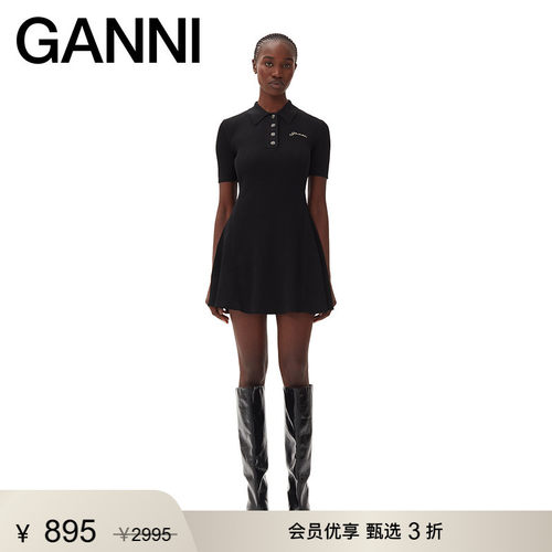 【甄选折扣】GANNI女装 修身黑色短款裙子夏短袖连衣裙 K2288099