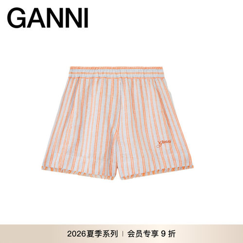 【新品会员9折】GANNI女装 甜酷条纹轻薄裤子口袋短裤A1110102ZZ1