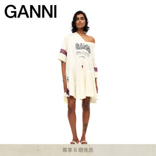 运动风印花V领不规则连衣裙短裙T4300277 春夏新品 GANNI女装