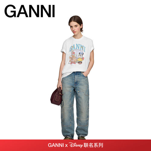 【GANNI x Disney】黛丝米妮纯棉T恤夏白色卡通短袖 A1050322151