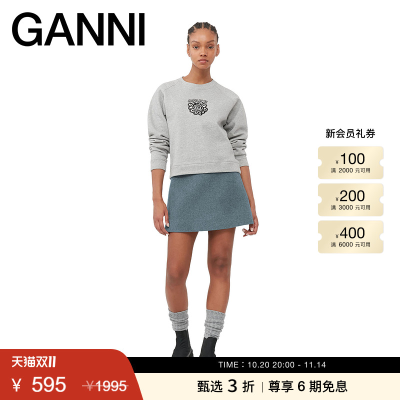 新品印花套头卫衣GANNI格雷系