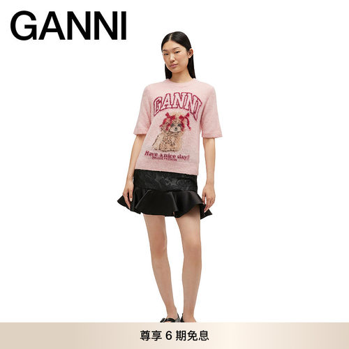 GANNI女装 秋季卡通优雅修身个性短袖时尚针织衫毛衣 A1070093868