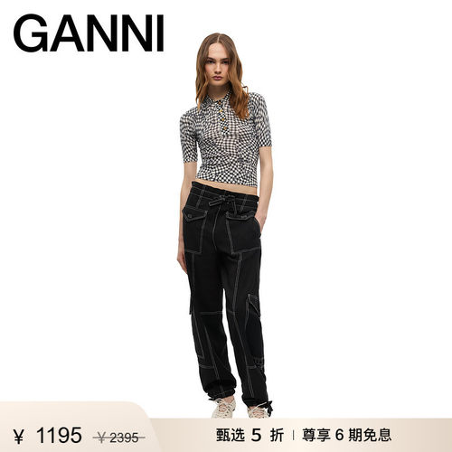 【惊喜首降】GANNI女装 经典格纹修身短款polo衫短袖上衣K2492099