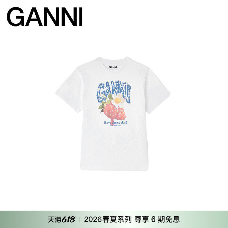 【春夏新款】GANNI女装 白色草莓T恤衫百搭休闲短袖 A1050201151