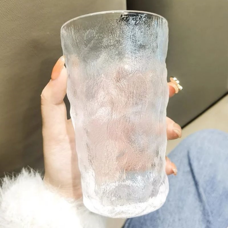 冰川纹玻璃杯家用高颜值杯子水杯女夏季果汁杯ins风咖啡杯啤酒杯