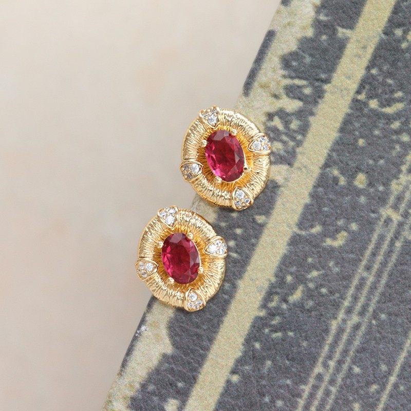 欧美ins文艺复古蓝宝石椭圆形耳环小众设计手工拉丝祖母绿耳钉女