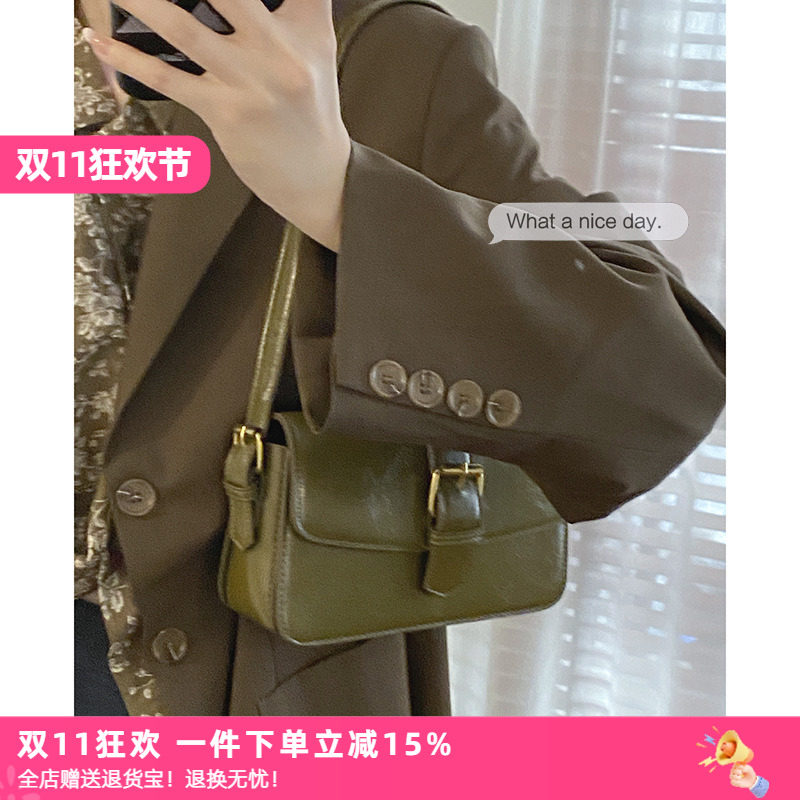 包你开心呀 复古牛油果绿腋下包质感小包包简约小方包单肩斜挎包