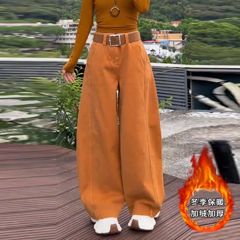 新款加绒宽松舒适直筒拖地阔腿裤