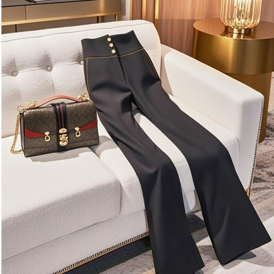 慵懒松弛感高腰显瘦直筒微喇裤