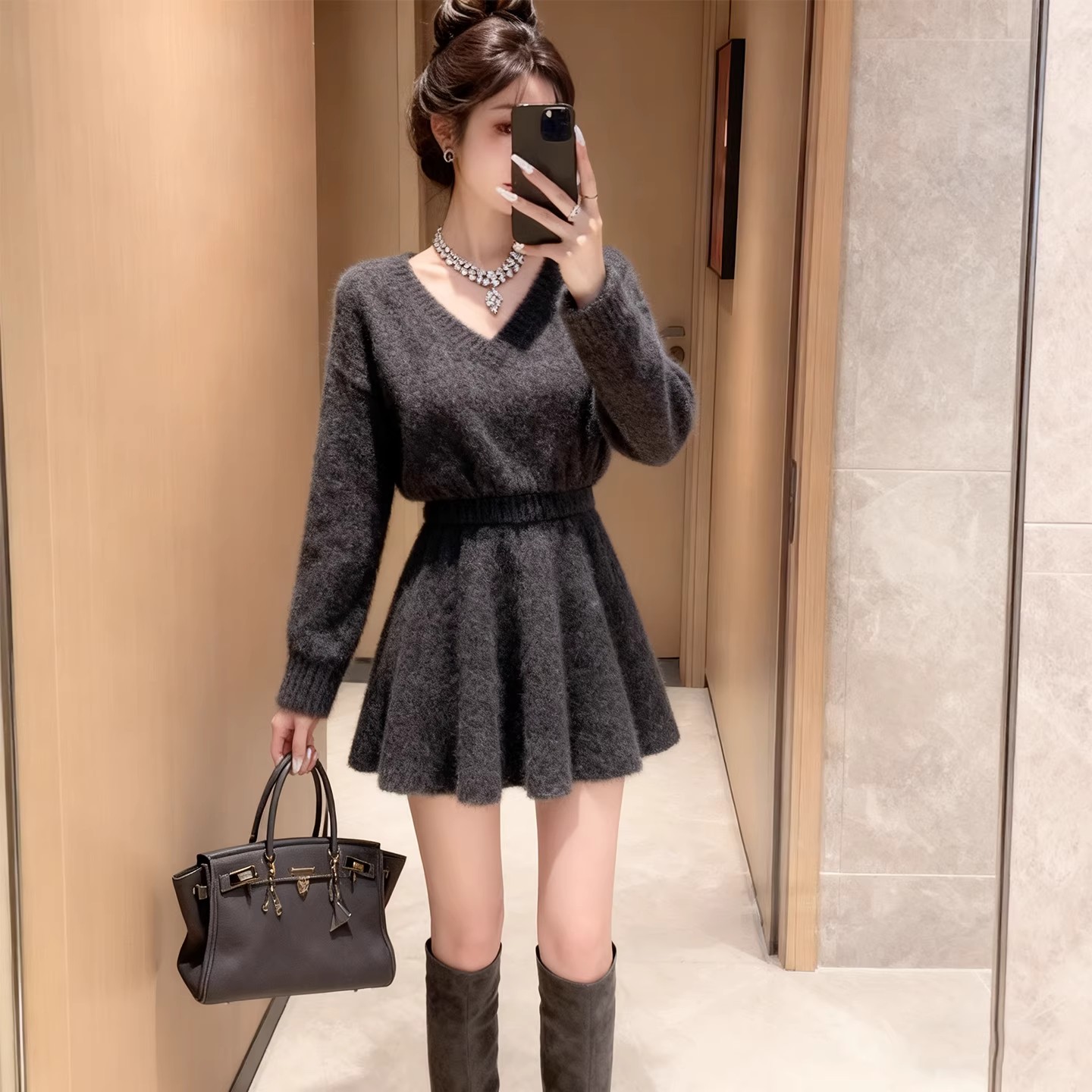 慵懒收腰显瘦气质毛衣连衣裙