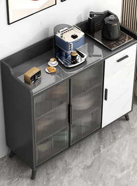 岩板餐边柜现代简约办公室储物客厅厨房靠墙轻奢玻璃门吧台茶水柜