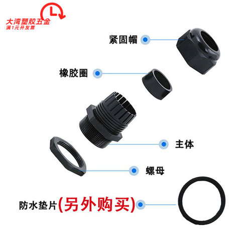 尼龙电缆防水接头厂家PG7塑料螺