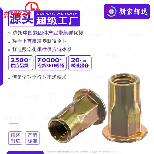 铁镀彩锌拉铆螺母平头半六角拉铆